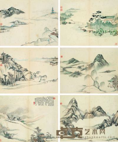俞功懋 癸亥（1863）年作 江南春水 册页（十二开选六） 26×34cm×12