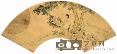 崔子忠 桐荫仕女 扇面 17×52cm