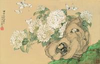 居廉 己卯（1879）年作 繡球蝴蝶 镜心