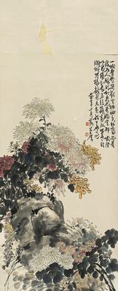 谢公展 1935年作 菊石图 立轴