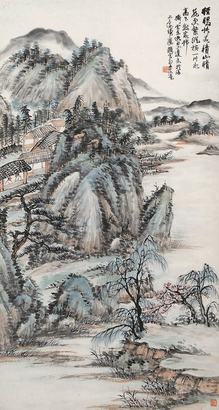 赵云壑 青山绿树 镜心