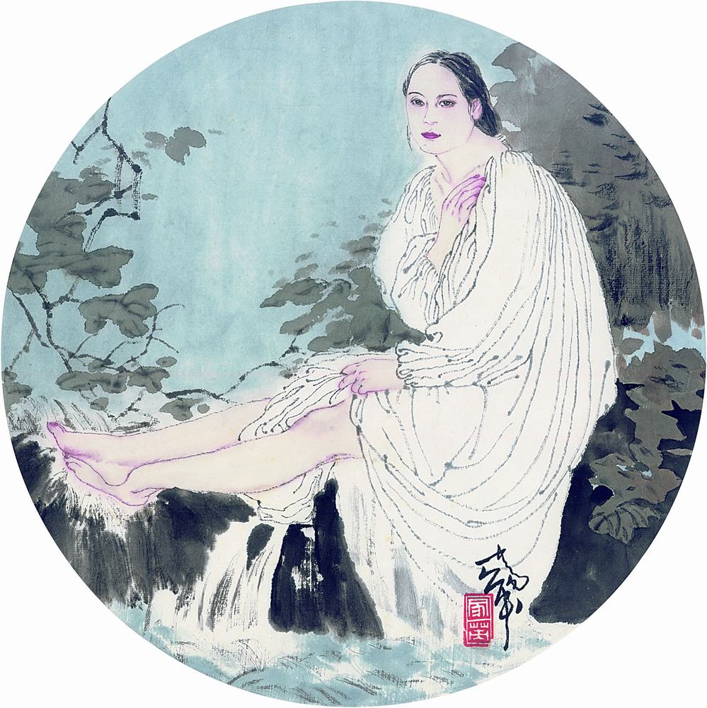 何家英 仕女 镜心