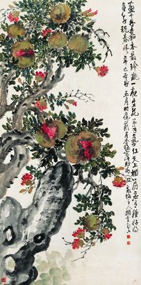 赵云壑 1941年作 春风多子 镜心