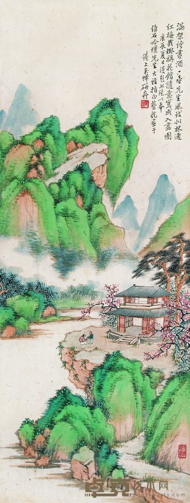 蔡铣 1940年作 青山红树 立轴 61×23.5cm
