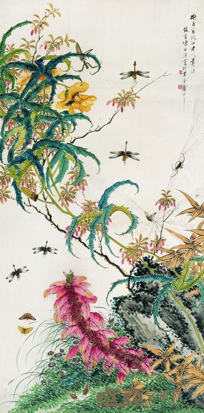 陈康侯 秋圃野韵 立轴 129×64cm