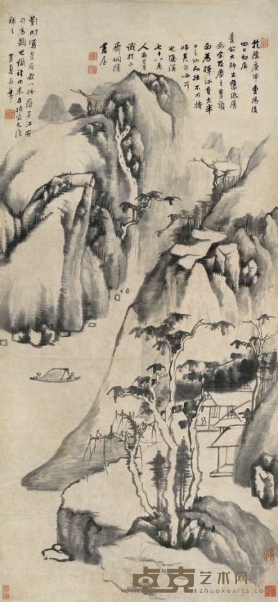 冯景夏 1740年作 清溪泛舟 立轴 