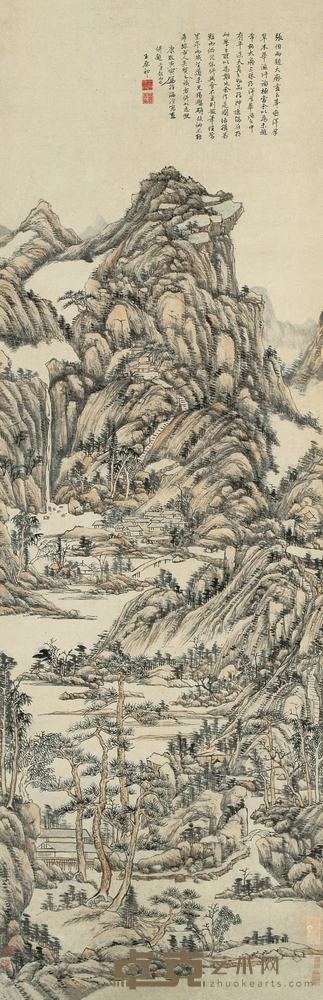 王原祁 1710年作 仿大痴浅峰山水 立轴 168×55.5cm