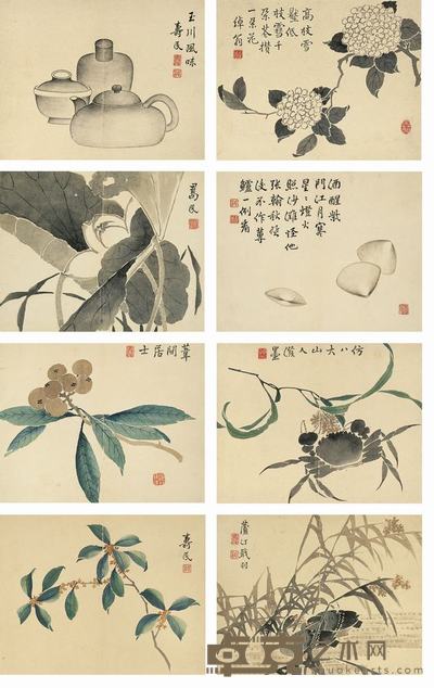 边寿民 1752年作 闲趣册 册页(十二开选八) 24.5×31.5cm×12