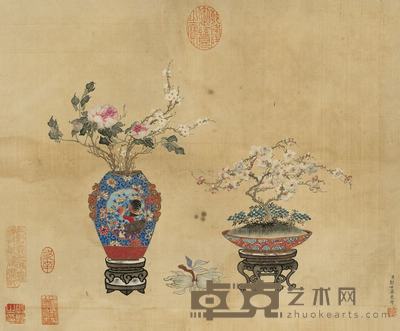 郎世宁 岁朝清供 立轴 31.5×39cm
