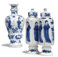 中国蓝色和白色小栏杆的支花瓶