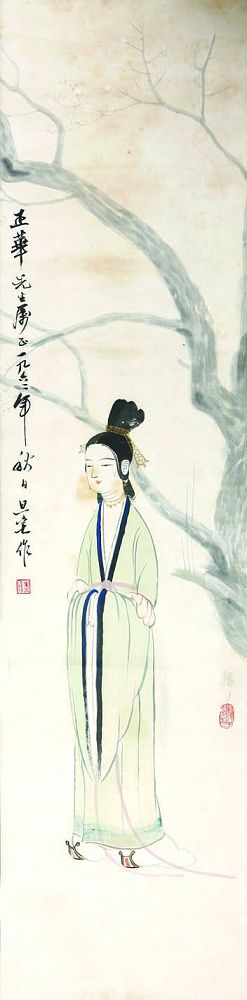 桃花仕女130×33cm