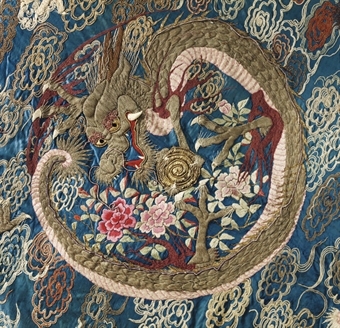 A CHINESE EMBROIDERED SILK BEDCOVER