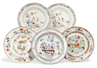 FOUR CHINESE EXPORT ENAMELLED DISHES