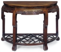 A CHINESE HARDWOOD DEMI-LUNE SIDE TABLE