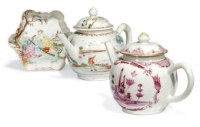 TWO CHINESE EXPORT EUROPEAN SUBJECT TEAPOTS AND COVERS