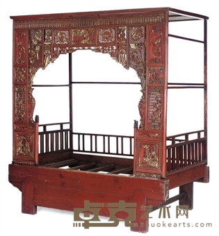 A CHINESE PARCEL GILT AND PAINTED OPIUM BED 