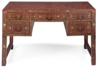 A CHINESE RED LACQUER AND PARCEL GILT DESK