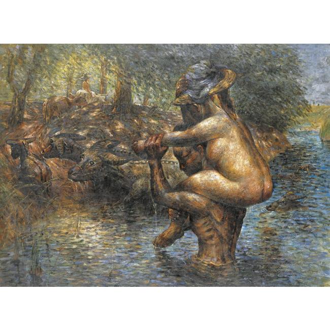 罗中立 1948年作 Crossing the River Series No.395×129cm