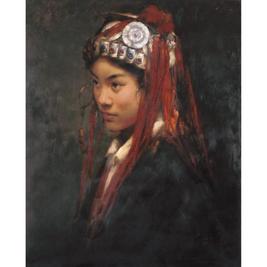 张利（写实画派） Girl with Red Headdress II