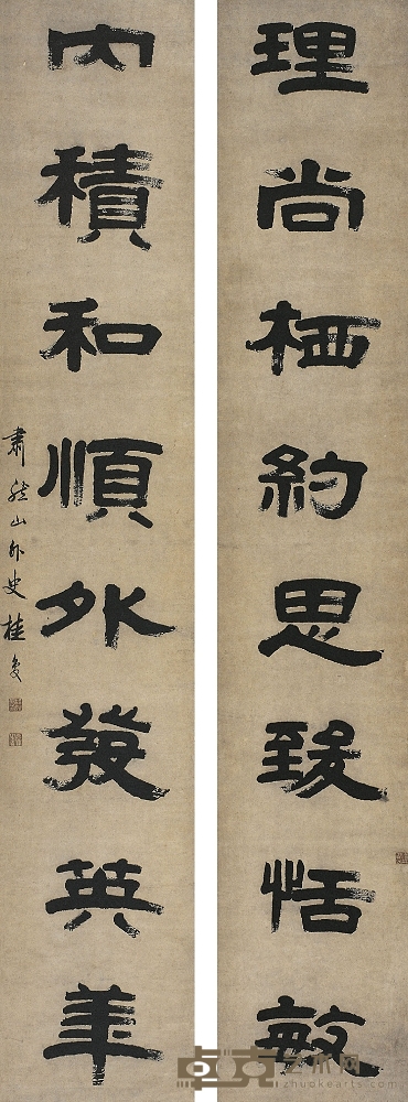 桂 馥（1736～1805） 隸書八言聯 170.5×30cm×2
