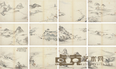 俞功懋（1830～1889） 山水 26.5×33.5cm×12