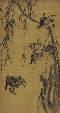 沈 銓（1682～1762後） 柳陰八哥圖