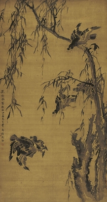 沈 銓（1682～1762後） 柳陰八哥圖