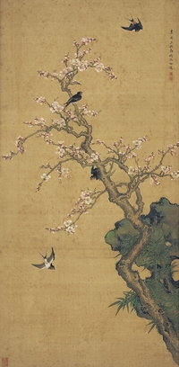 沈 銓（1682～1762後） 桃花飛燕圖