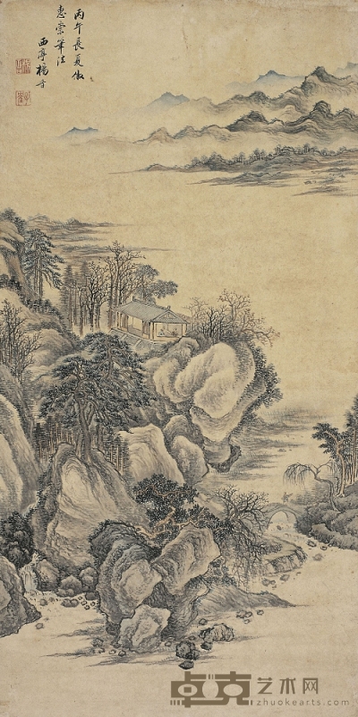 楊 晉（1644～1728） 春山聽琴圖 82.5×42cm