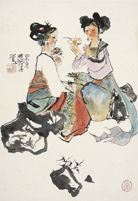 程十髮（1921～2007） 拈花少女圖