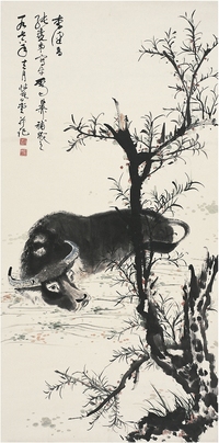 謝稚柳（1910～1997）李 健（1881～1965） 柳塘浴牛圖