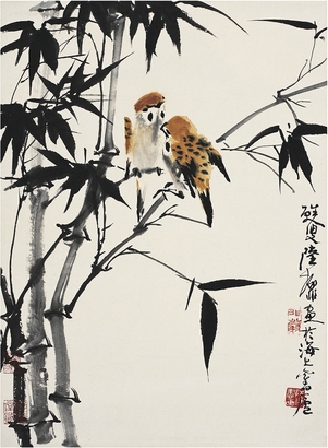 陸抑非（1908～1997） 竹雀圖