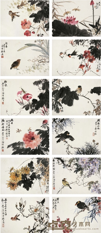 張辛稼（1909～1991）  花鳥 33.5×45.5cm×12
