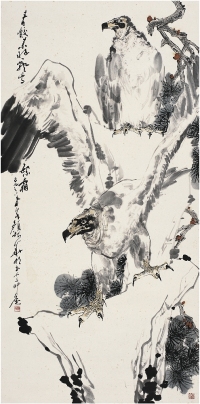 顏梅華（1927～ ） 雙鷹圖