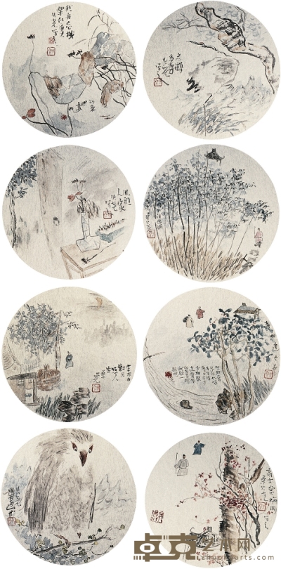 桑火堯（1959～ ） 山水·花卉 直徑：21cm×8