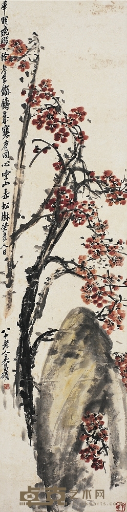 吳昌碩（1844～1927） 梅石圖 135×33cm