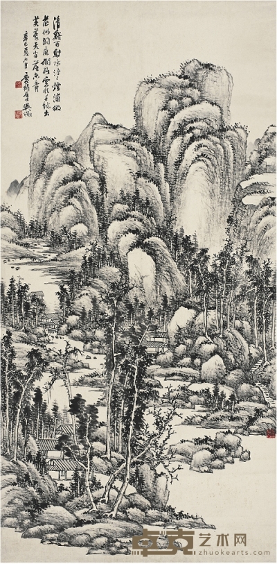 吳 徵（1878～1949） 清谿煙靄圖 136×67.5cm