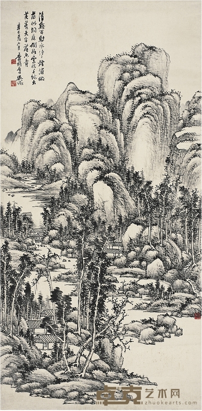 吳 徵(1878~1949) 清谿煙靄圖 136×67.5cm