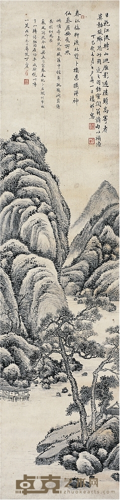 樓辛壺(1881~1950) 日抱江流圖 142.5×34.5cm