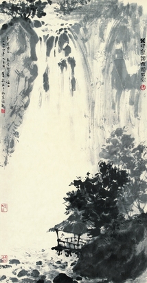 傅抱石 1963年作 观瀑图 立轴
