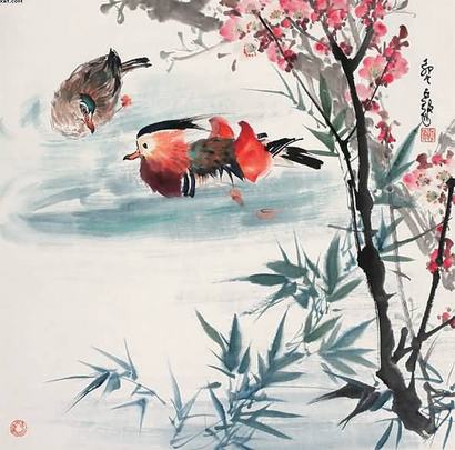 陈子毅 鸳鸯戏水 立轴