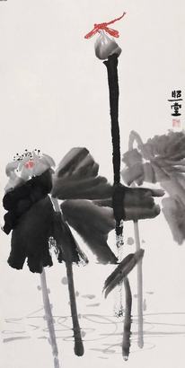 梁照堂 荷花蜻蜓 立轴