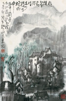 李行简 庚申（1980年）作 江南春雨 立轴