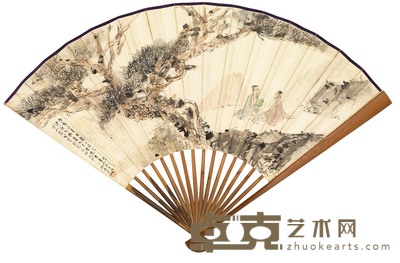 傅抱石 罗家伦 松阴叙旧 纪游诗十首 成扇 18.8×49.2cm