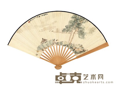 傅抱石 1947年作 松亭图 成扇 14×40.2cm