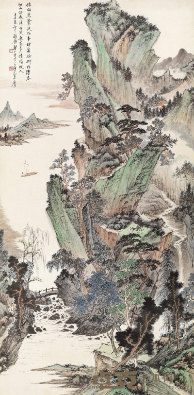 郑午昌 壬午（1942年）作 溪山春浓 立轴 132.5×65.2cm