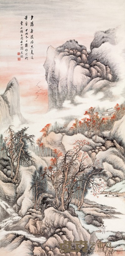 张石园 甲戌（1934年）作 秋山晚景 立轴 106.6×52.4cm