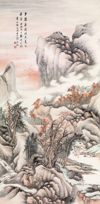 张石园 甲戌（1934年）作 秋山晚景 立轴