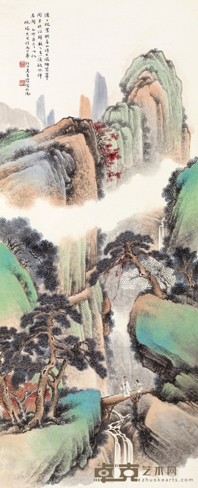 吴青霞 己卯（1939年）作 风烟紫翠 立轴 115×46.8cm