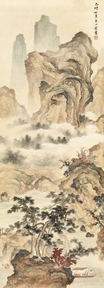 王心竟 己卯（1939年）作 翠湖崇山 立轴